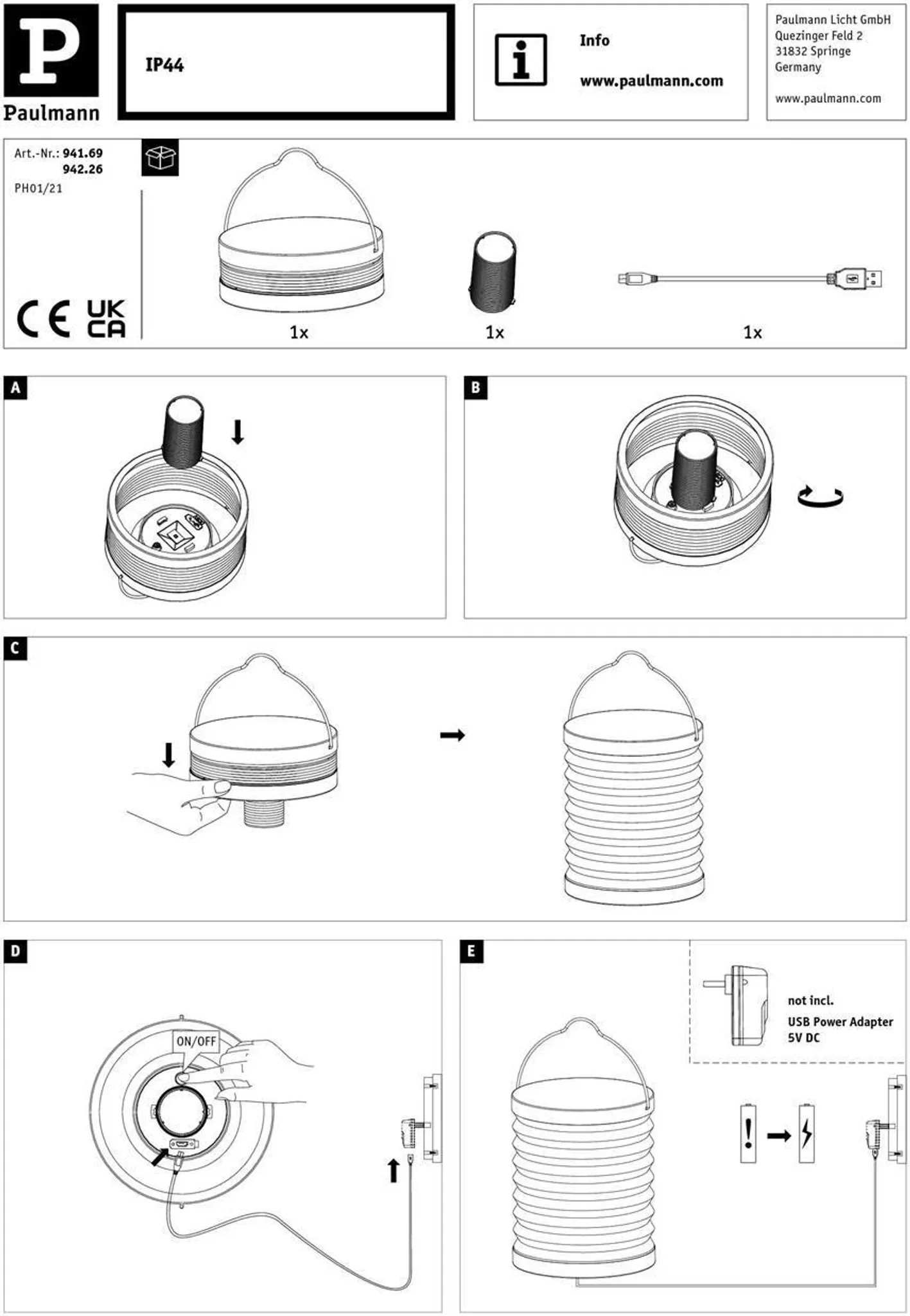 Outdoor Lampion Mobile – Akku-Leuchte für Außenbereich, weiß/anthrazit